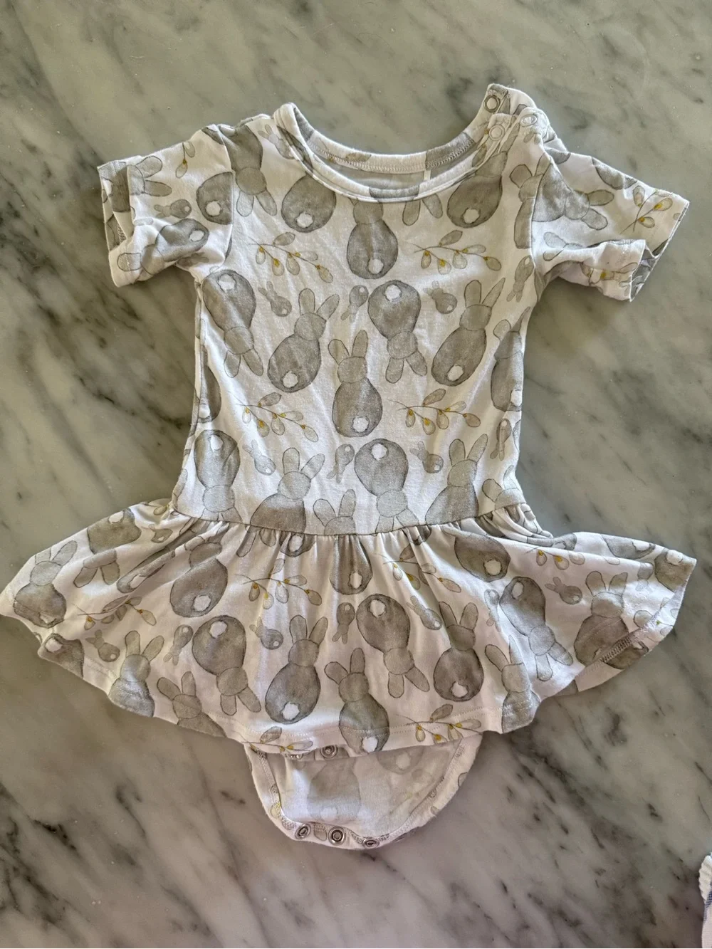 Posh Peanut Gray Bunny Print Skirted Onesie 6-12mo